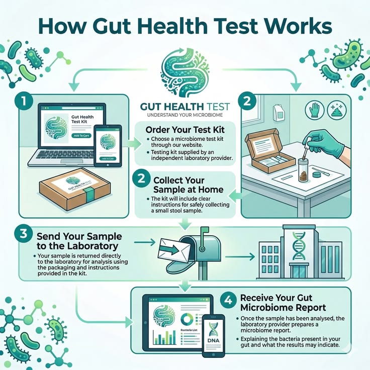 an infographic showing how the gut health test process works