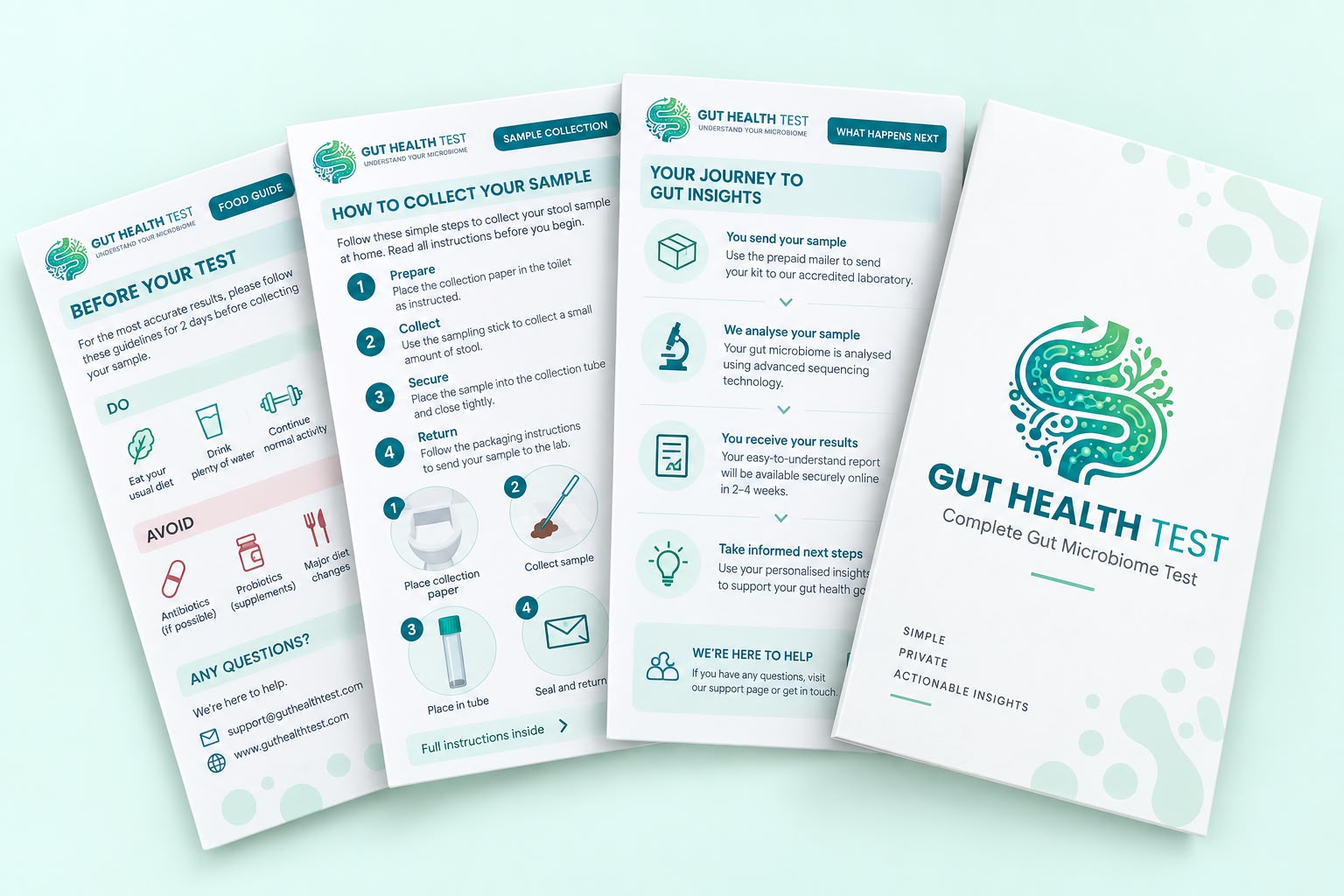 Gut Health Test sample collection instructions and personalised report materials